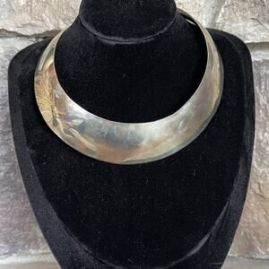 Vintage Wide Silver Tone Collar Necklace Statement Choker Bold Modern Chunky